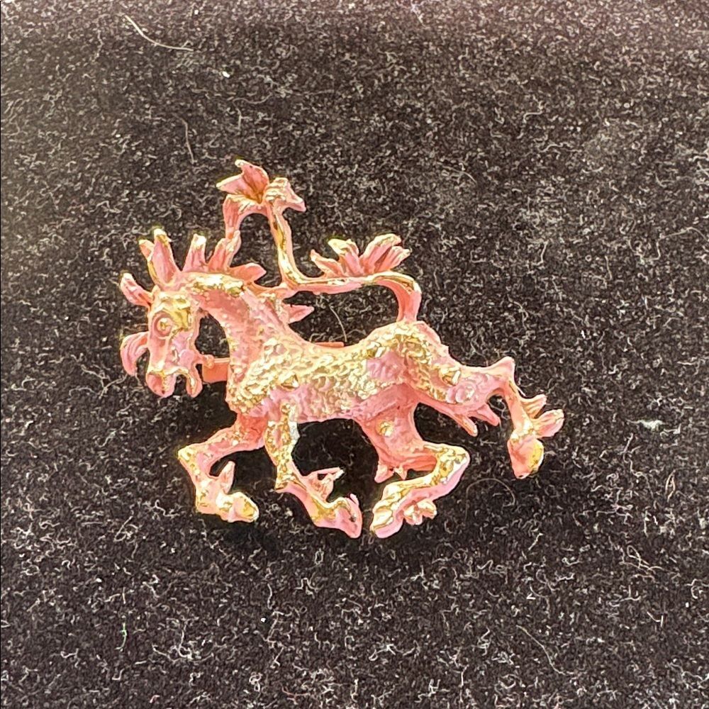 Pink and Gold Horse Brooch
